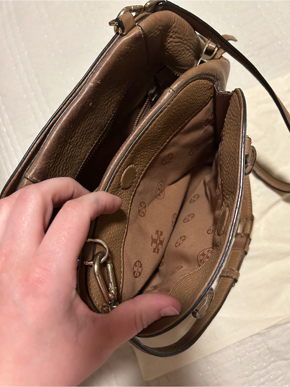 Tory Burch Brown Pebbled Leather Satchel Crossbody Bag - Picture 6 of 8